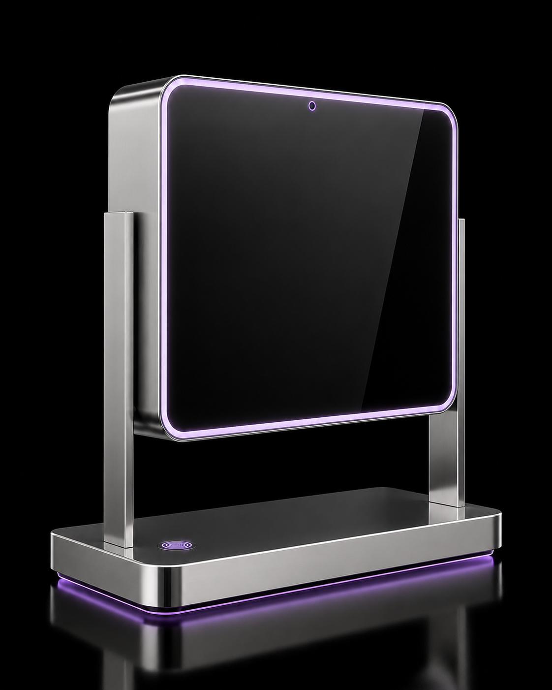 The NovaMirror Pro design with a wide glass screen and polished silver housing